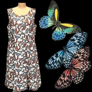 Talbots whimsical‎ butterfly dress sleeveless midi cotton linen earthy nature 12